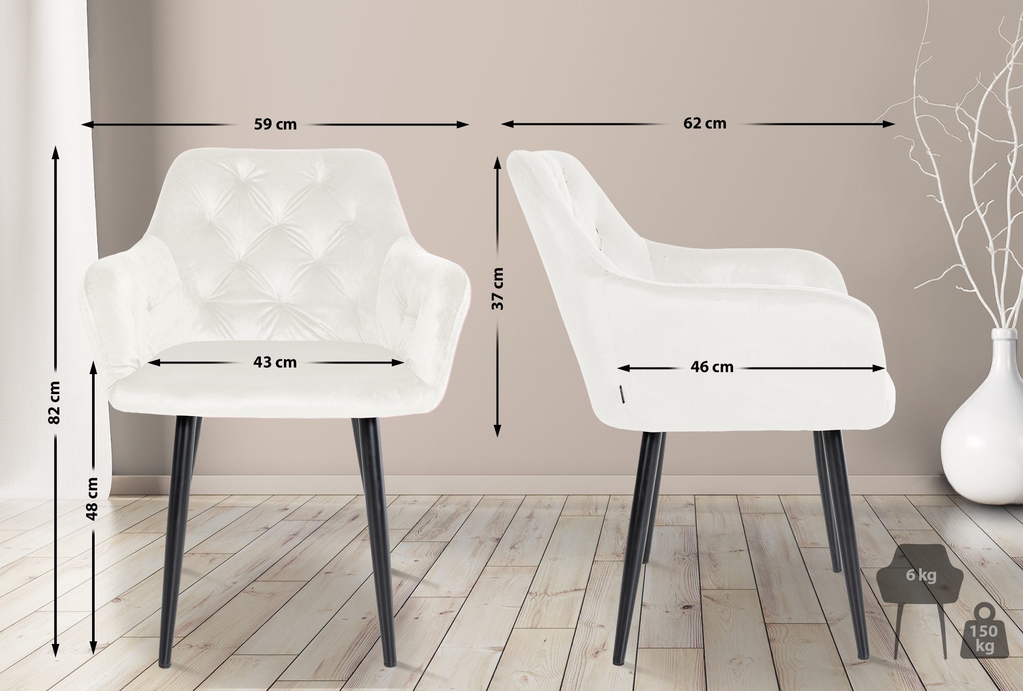 Chaise De Salle À Manger En Velours Stanley Crème