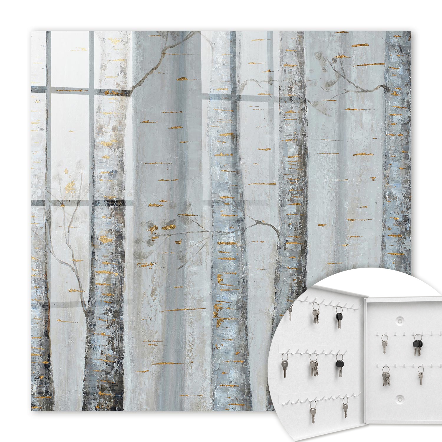 Armoire À Clés - (30 Cm X 30 Cm) - Boîte À Clés Murale - Coffret De Rangement Pour Clés - Couleur Blanche - Ouverture Vers La Gauche - Pour Maison Et Bureau - La Nature Du Bouleau