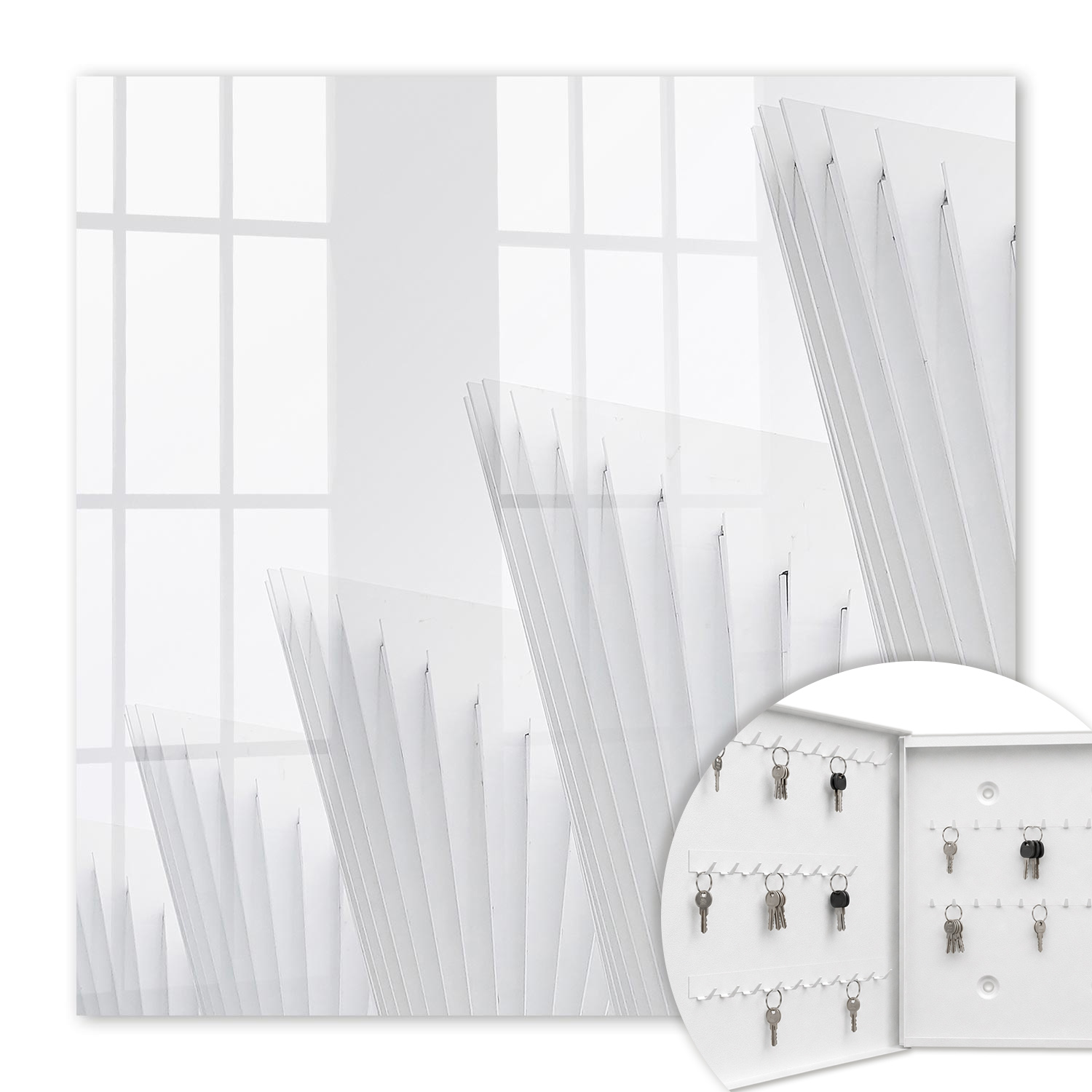 Armoire À Clés - (30 Cm X 30 Cm) - Boîte À Clés Murale - Coffret De Rangement Pour Clés - Couleur Blanche - Ouverture Vers La Gauche - Pour Maison Et Bureau - Architecture Abstraite