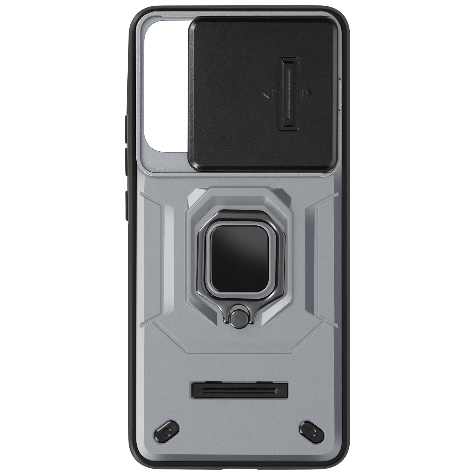 Coque Pour Xiaomi 14 Bague Support Antichoc Cache Caméra Coulissant Gris