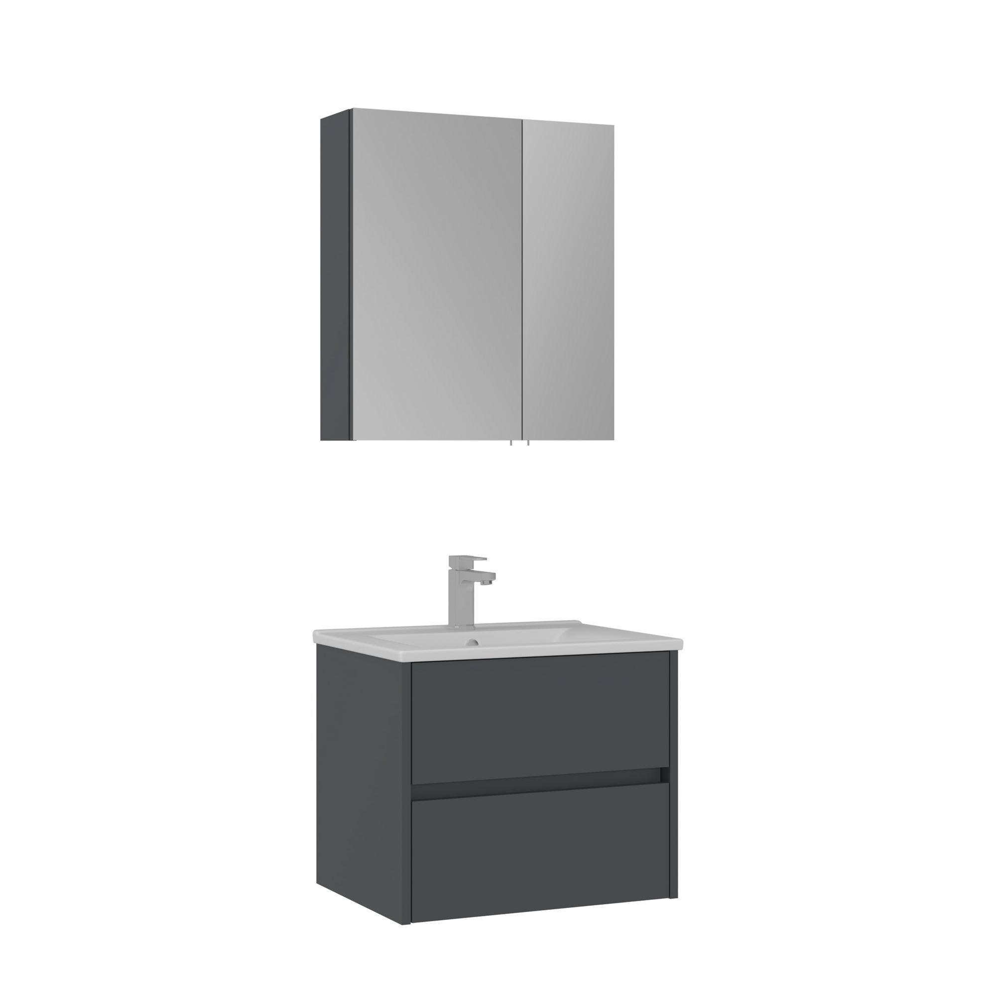 Meuble Avec Simple Vasque Et Miroir "side 65 V2" - 65 X 45 X 52 Cm - Matte Anthracite