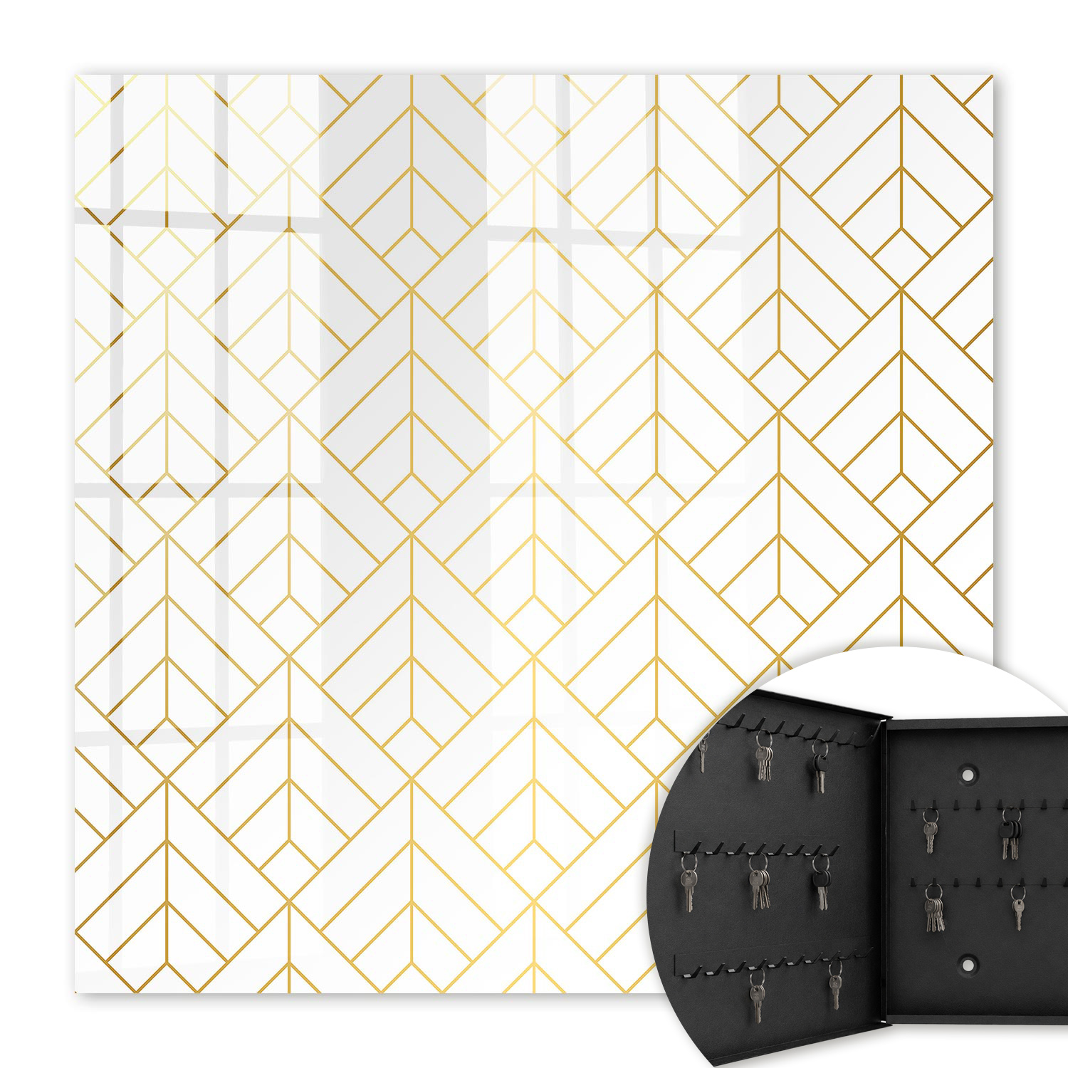 Armoire À Clés - (30 Cm X 30 Cm) - Boîte À Clés Murale - Coffret De Rangement Pour Clés - Couleur Noire - Ouverture Vers La Gauche - Pour Maison Et Bureau - Géométrie Élégante