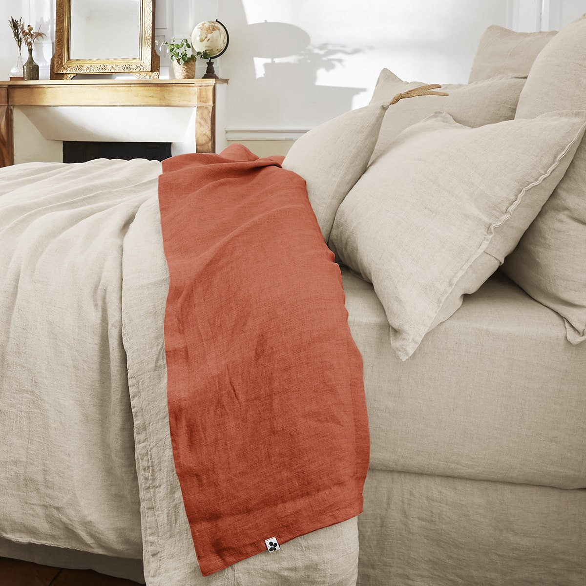 Margaux - Drap Plat 240x300cm Lin Lavé Coloris Paprika