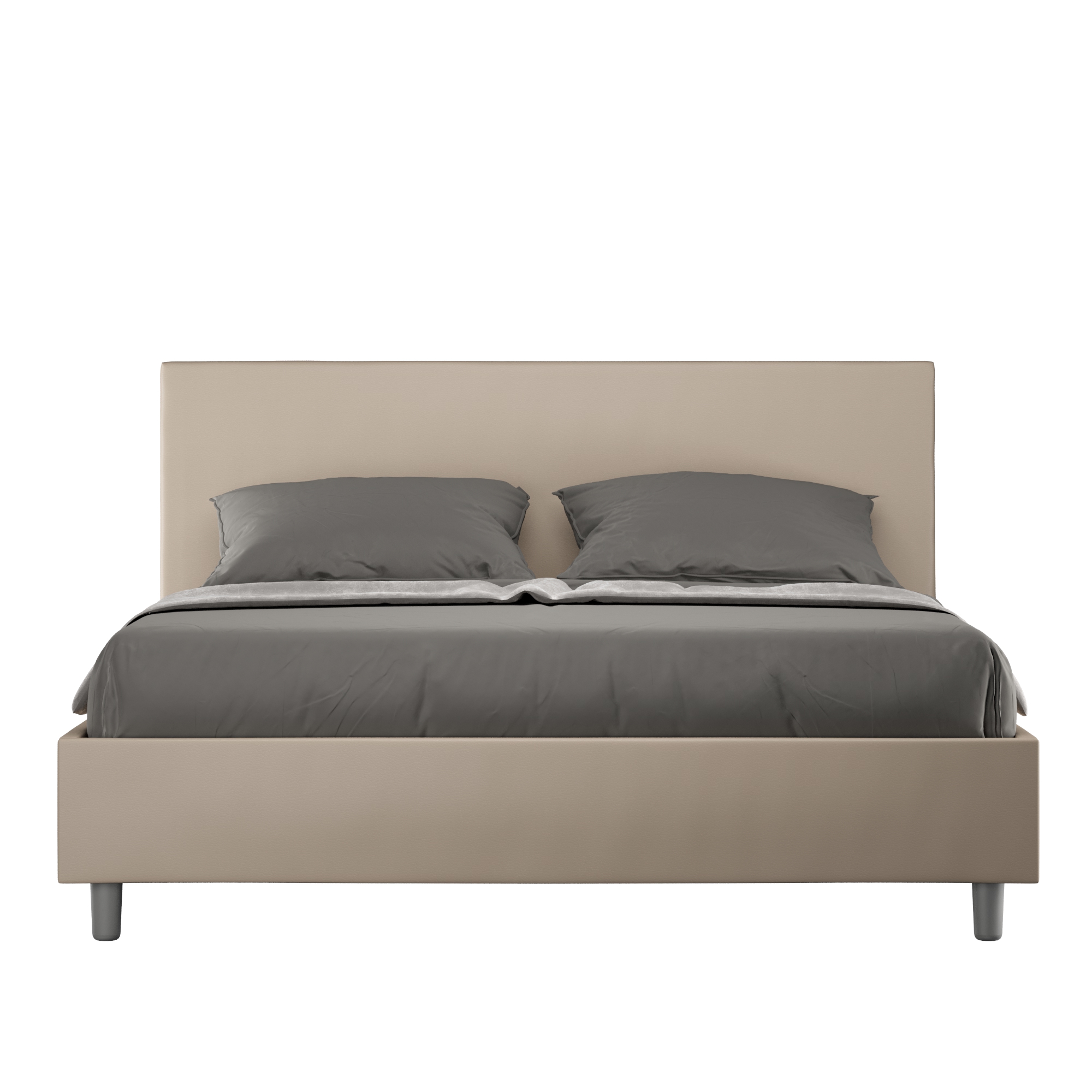 Lit Coffre Rembourré 160x210 Similicuir Taupe Adele