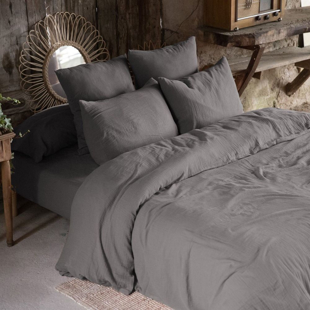 Housse De Rêve Granit Housse De Couette Anthracite Coton 140 X 200 Cm