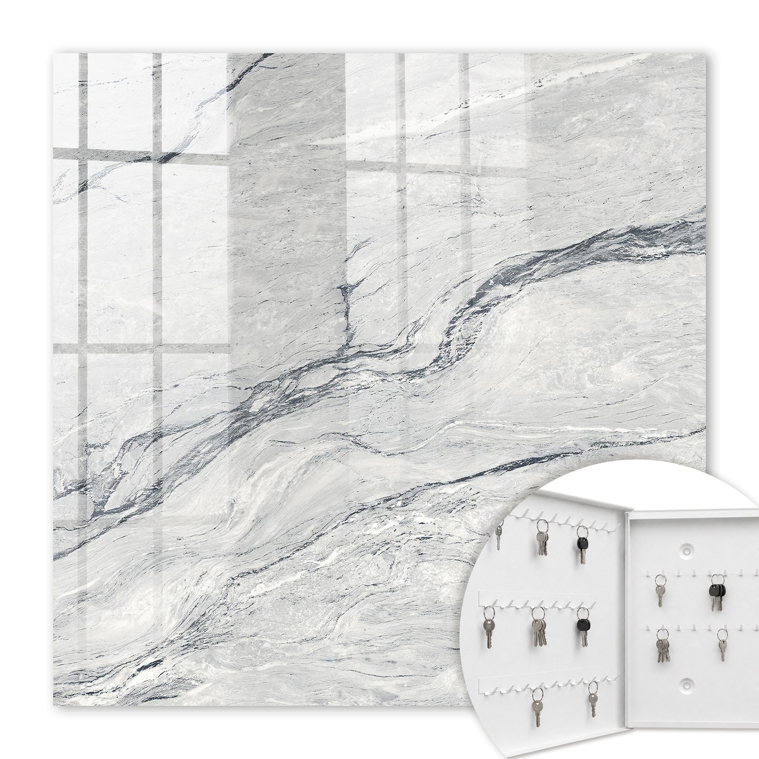 Armoire À Clés - (30 Cm X 30 Cm) - Boîte À Clés Murale - Coffret De Rangement Pour Clés - Couleur Blanche - Ouverture Vers La Gauche - Pour Maison Et Bureau - Motif De Pierre