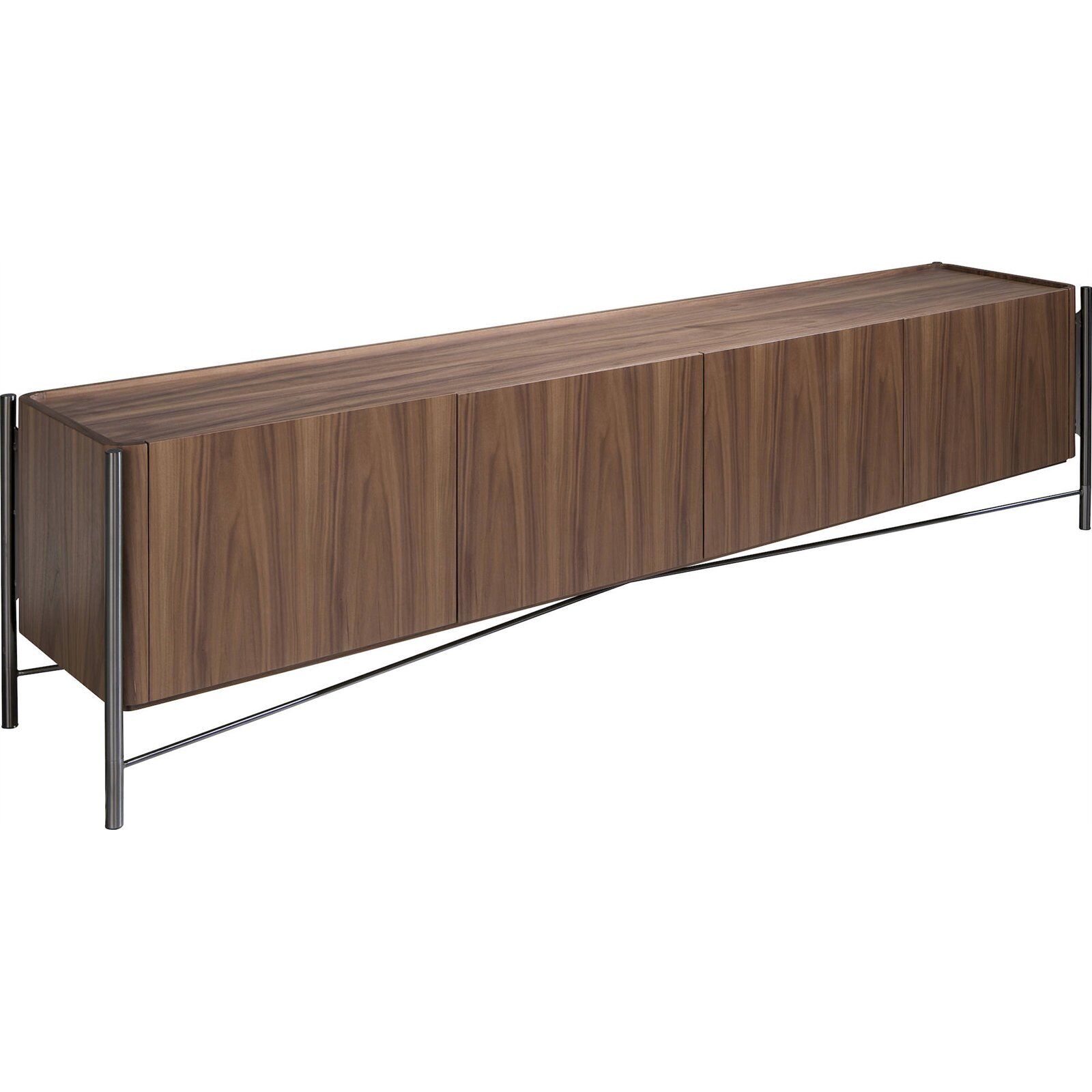 Meuble Tv Design Angel Cerda En Noyer Et Acier - Noyer Sombre Et Acier Inoxydable Brossé