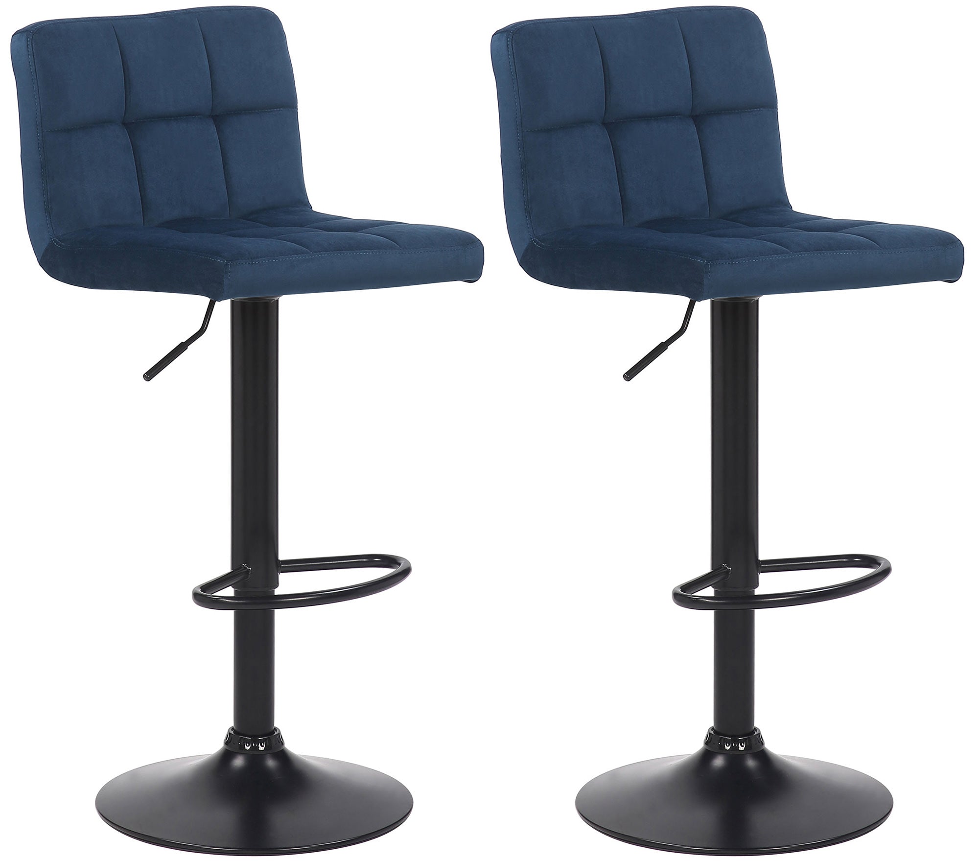 Lot De 2 Tabourets De Bar En Velours Bleu Coutures Décoratives Piètement Métal Noir 10_0004143