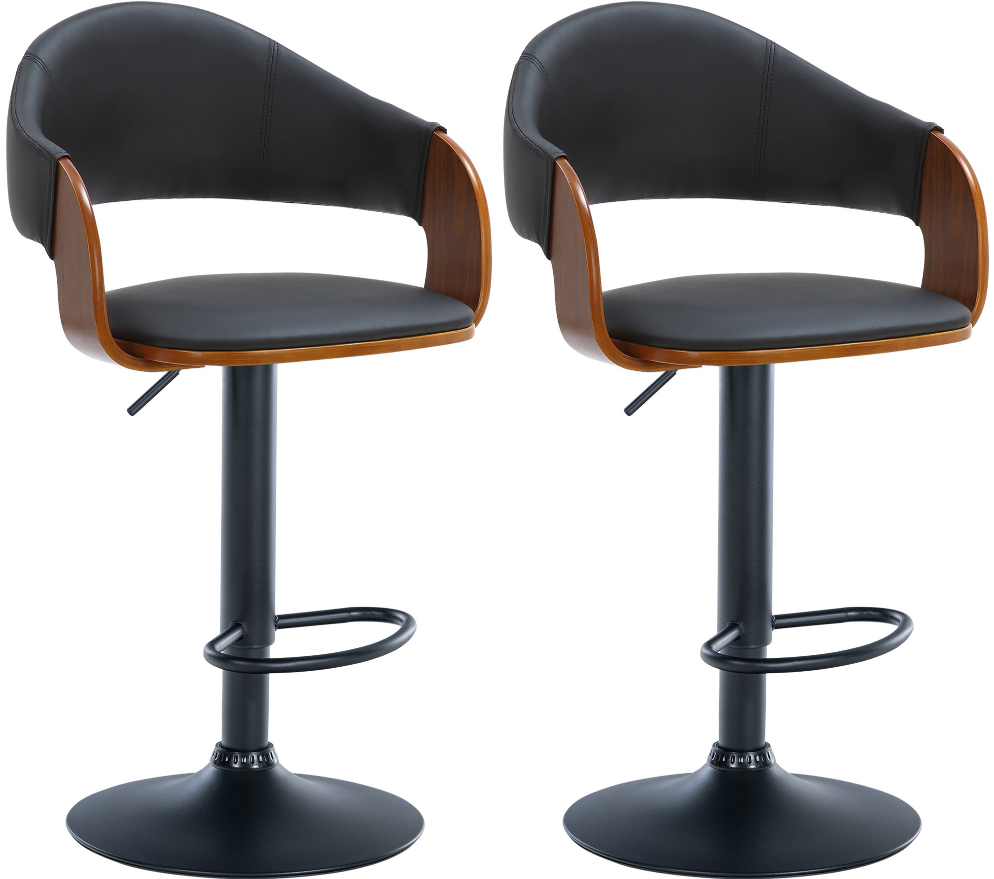 Lot De 2 Tabourets De Bar Nilse Simili Cuir Noir Noyer/noir