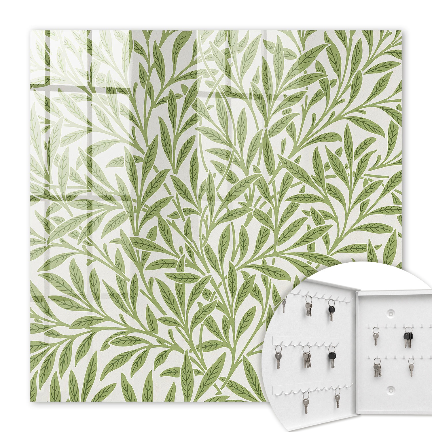 Armoire À Clés - (30 Cm X 30 Cm) - Boîte À Clés Murale - Coffret De Rangement Pour Clés - Couleur Blanche - Ouverture Vers La Gauche - Pour Maison Et Bureau - Nature Verte