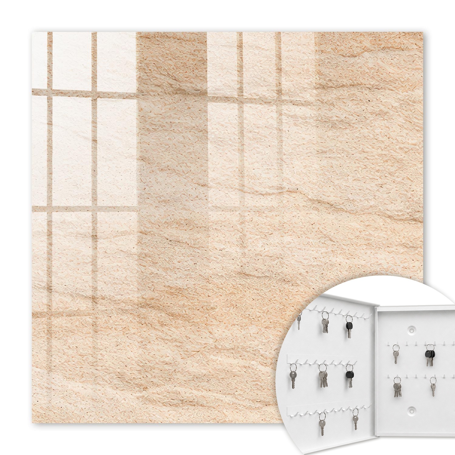 Armoire À Clés - (30 Cm X 30 Cm) - Boîte À Clés Murale - Coffret De Rangement Pour Clés - Couleur Blanche - Ouverture Vers La Gauche - Pour Maison Et Bureau - Texture De Pierre