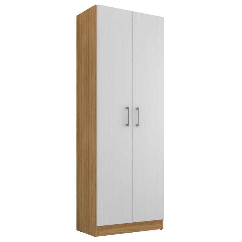 Armoire Beaux Meubles Pas Chers 2 Portes 5 Niches 4 Étagères 61 X 170,6 X 35,3 Cm Imitation Chêne Blanc Écru