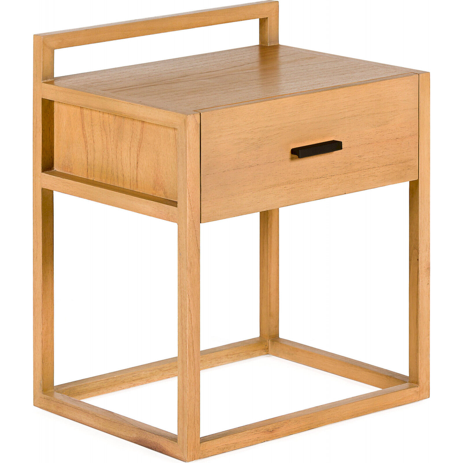 Table De Nuit Élégante En Cèdre Et Métal - Bois Cèdre Naturel Avec Détails Métal Noir