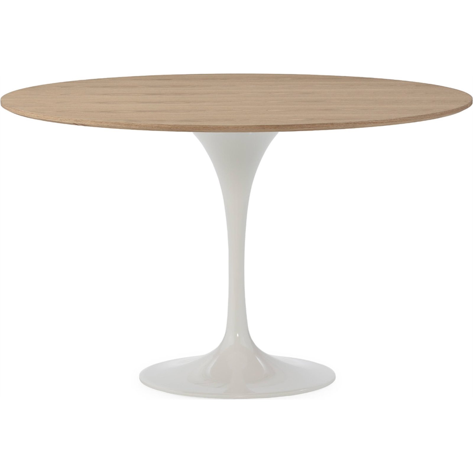 Table Ronde En Frêne Naturel Et Pied Blanc - Blanc Et Naturel