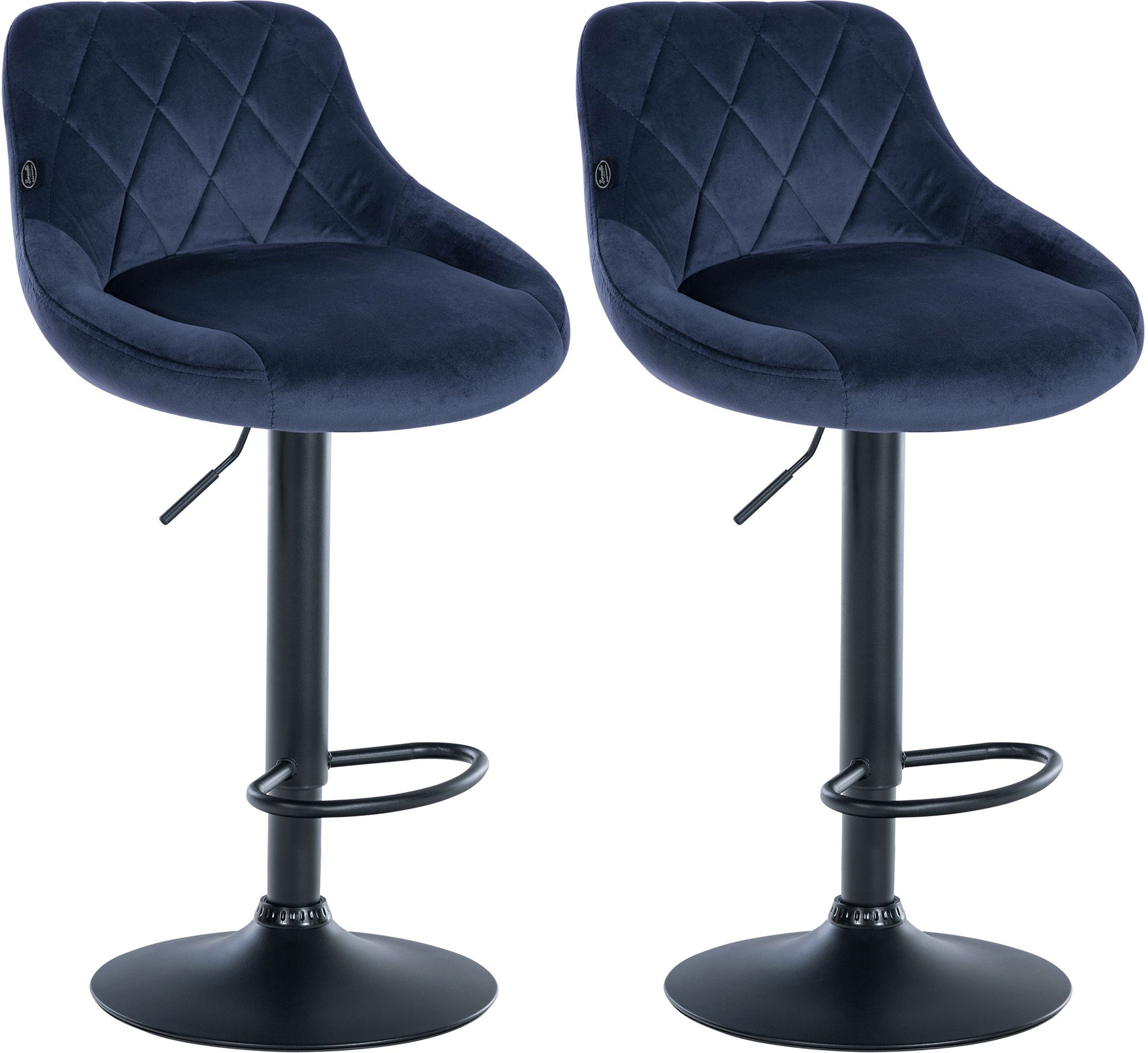 Lot De 2 Tabourets De Bar Lazio Velours Noir Bleu