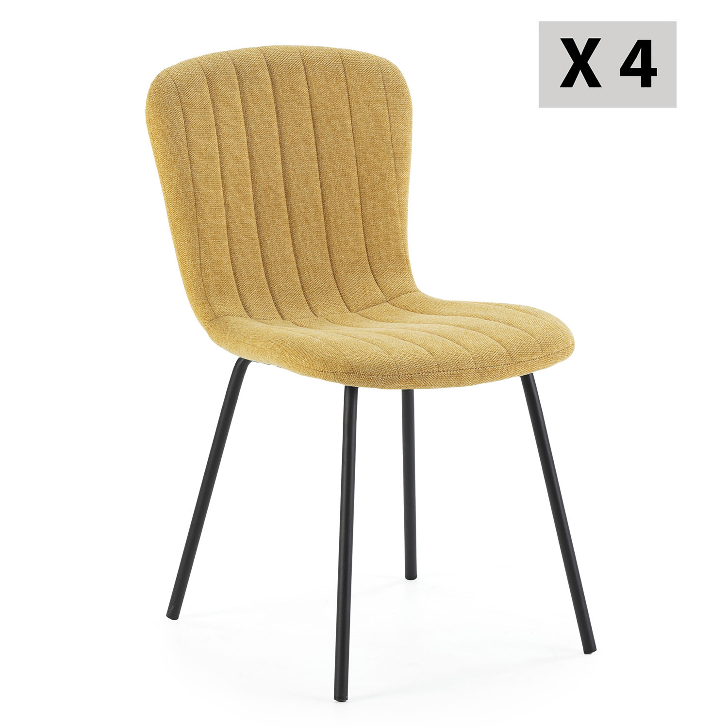 Pack 4 Chaises Lucky Recouvertes De Tissu Moutarde
