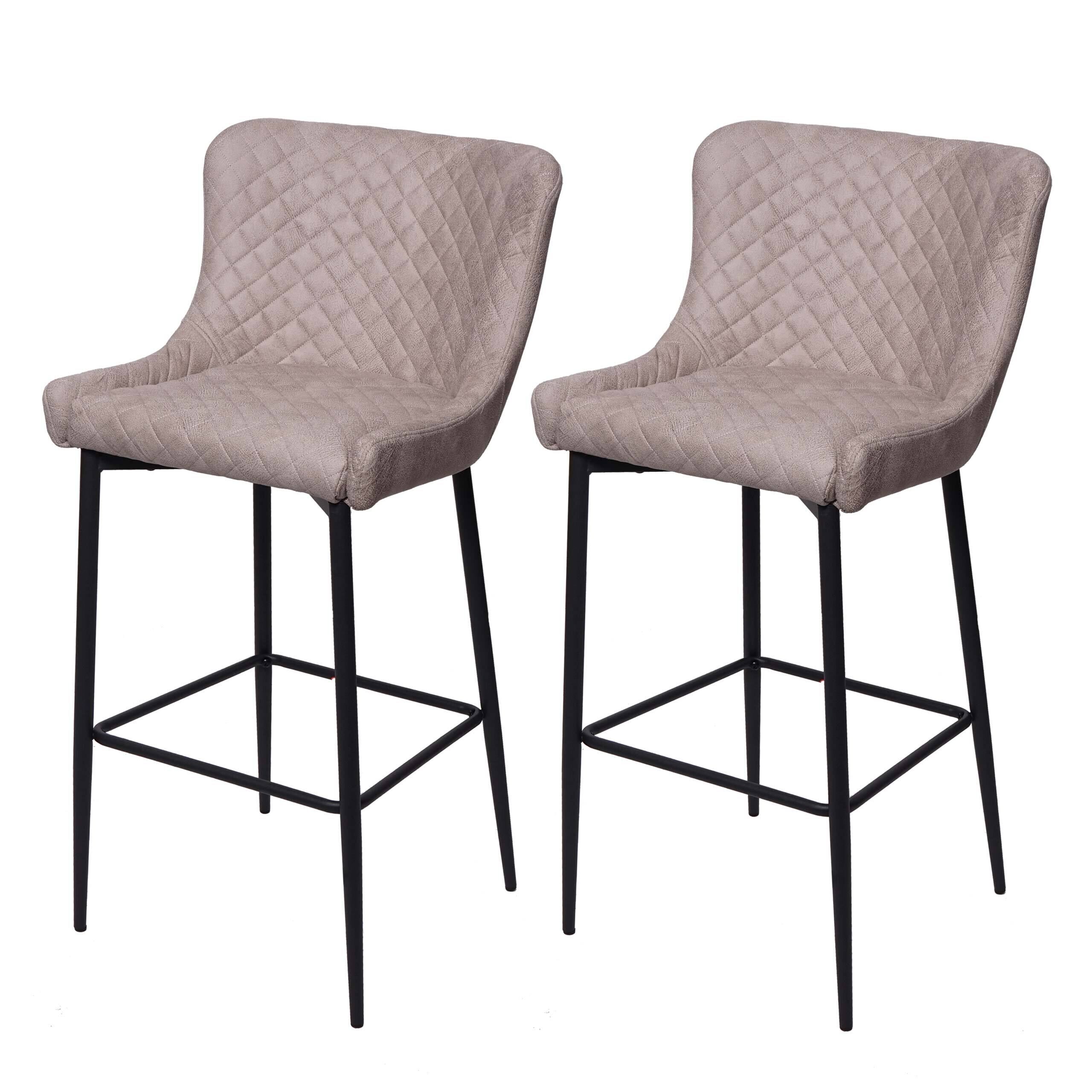 Lot De 2 Tabourets De Bar Chaises De Comptoir En Tissu Gris Design Chic 04_0000157