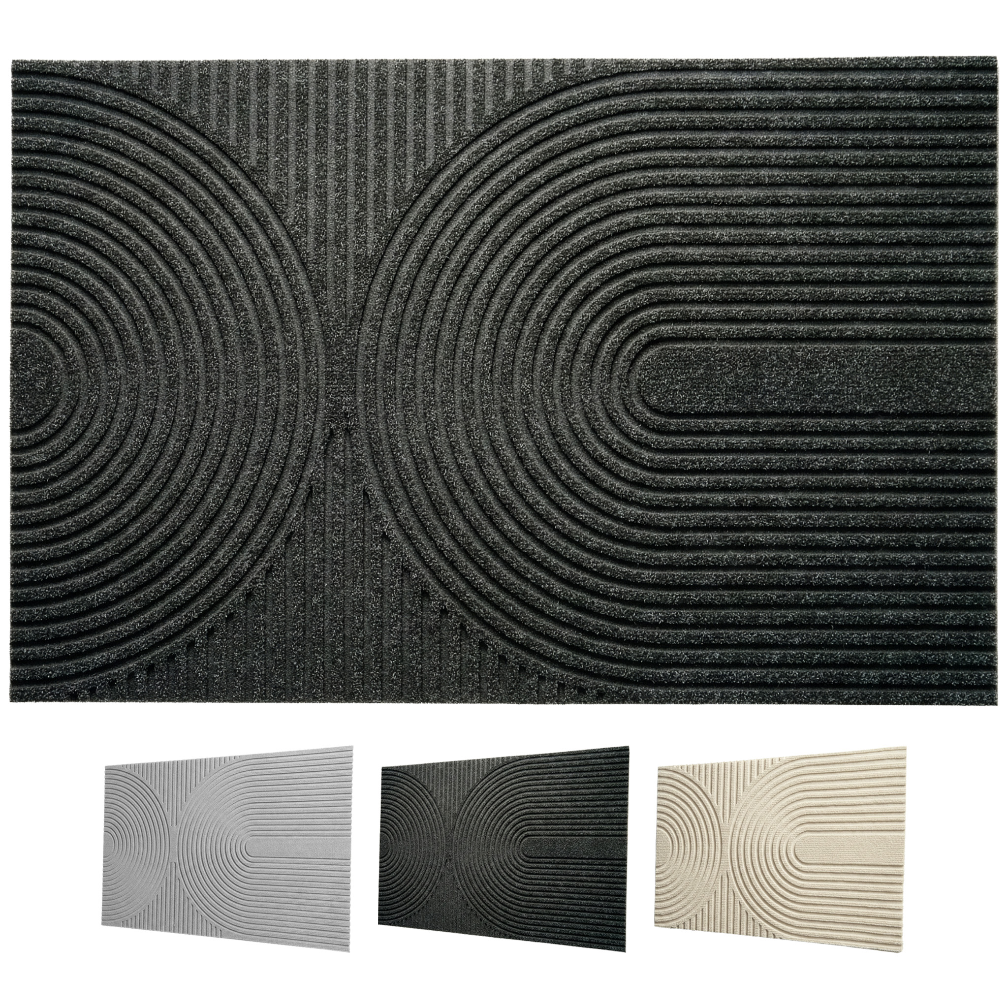 Paillasson Circa Antisaleté, Style Boho Ondulé, Anthracite, 40 X 60 Cm