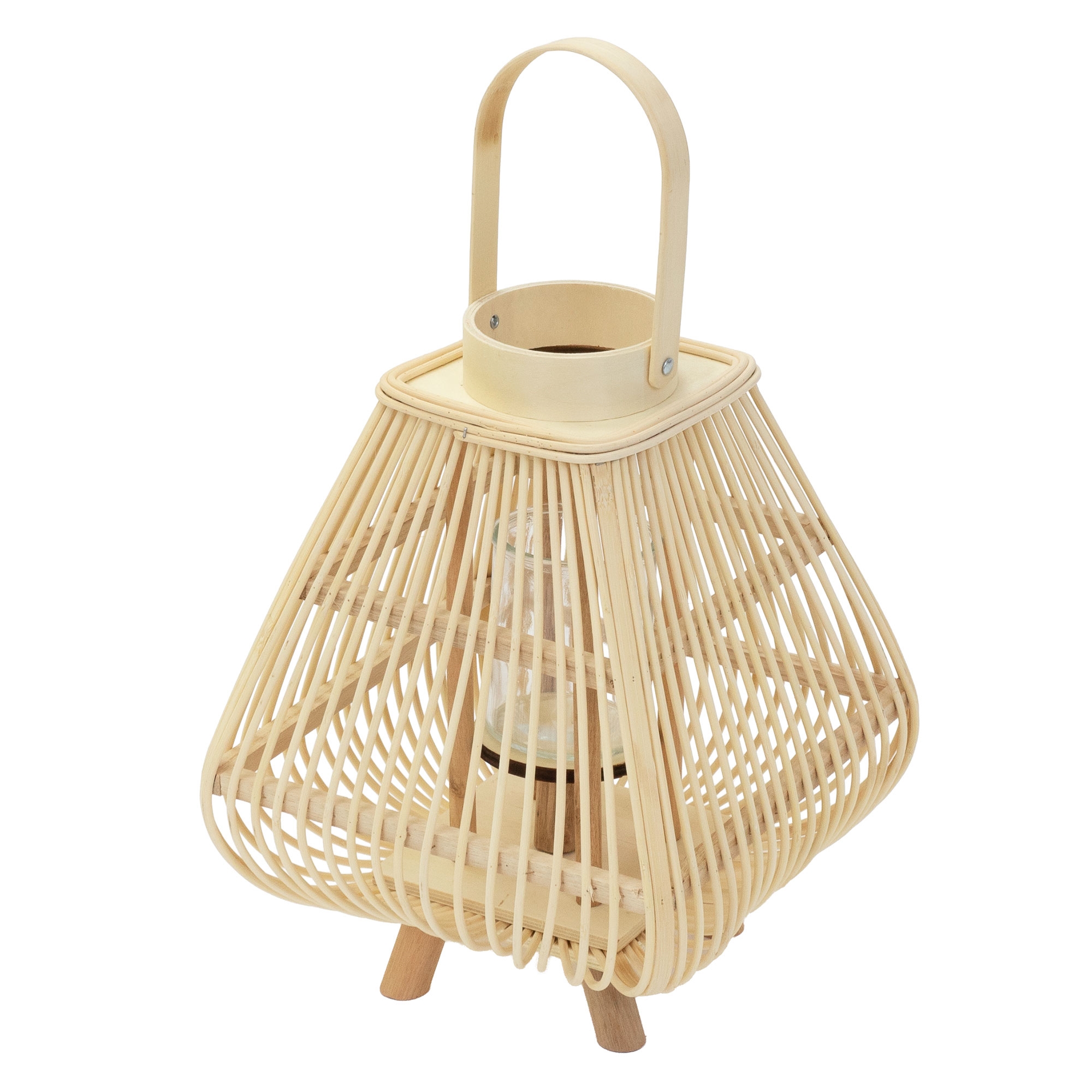 Ecd Germany Lanterne En Bambou 45.5 Cm Photophore Naturel Avec Poignée Et Insert En Verre Style Bohème Pour Jardin Ou Salon Porte-bougie Tressé Décoratif Extérieur Et Intérieur Ambiance Chaleureuse