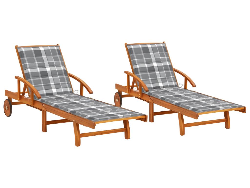 Lot De 2 Transats Chaise Longue Bain De Soleil Lit De Jardin Terrasse Meuble D'extérieur Avec Coussins Bois D'acacia Sol