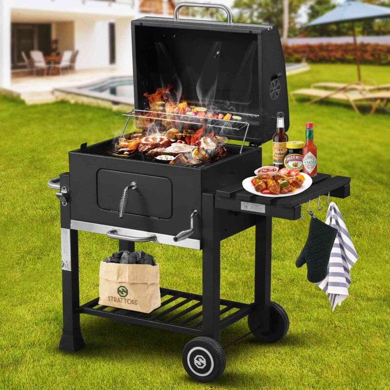 Barbecue Charbon Horizontal Strattore Fer Noir 116 X 56.5 X 105 Cm