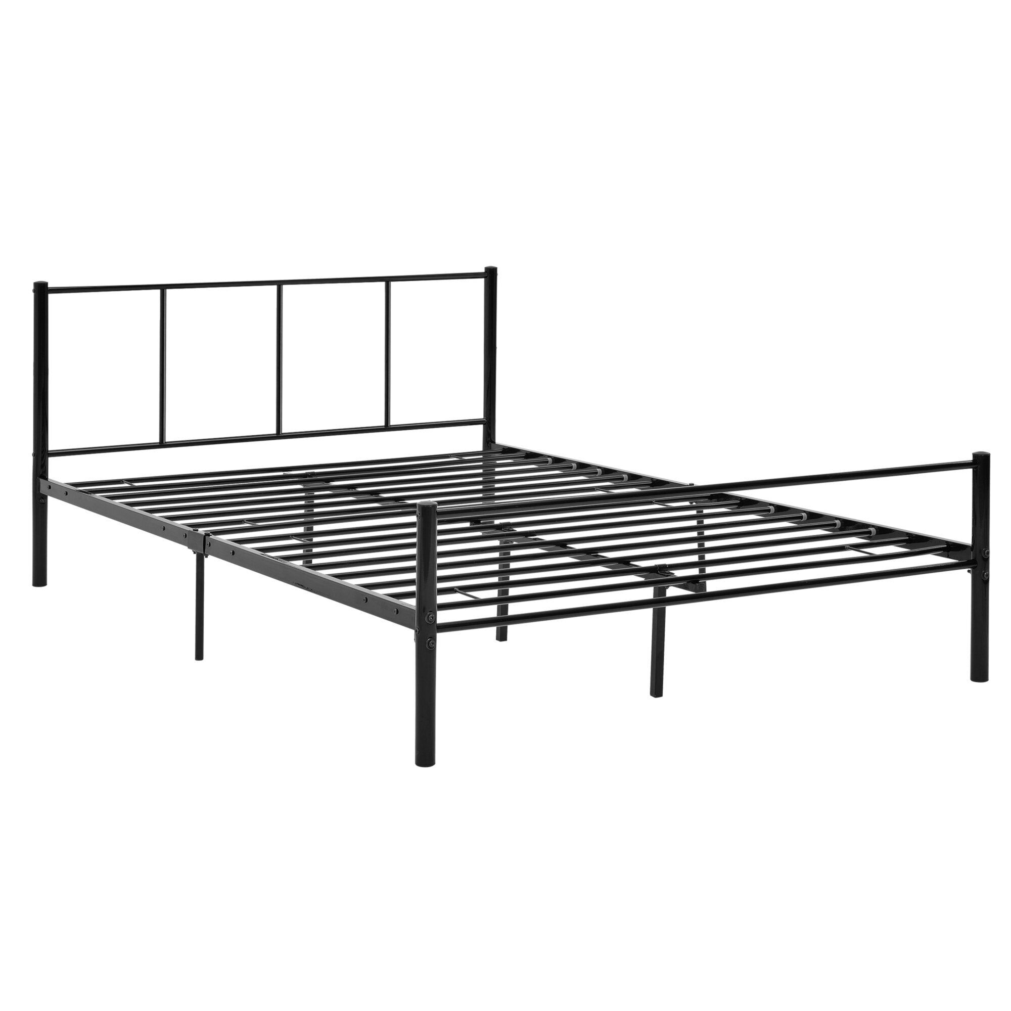Lit Pour Adultes En Métal Avec Lattes Métalliques Structure En Acier Noir 140 X 03_0002693