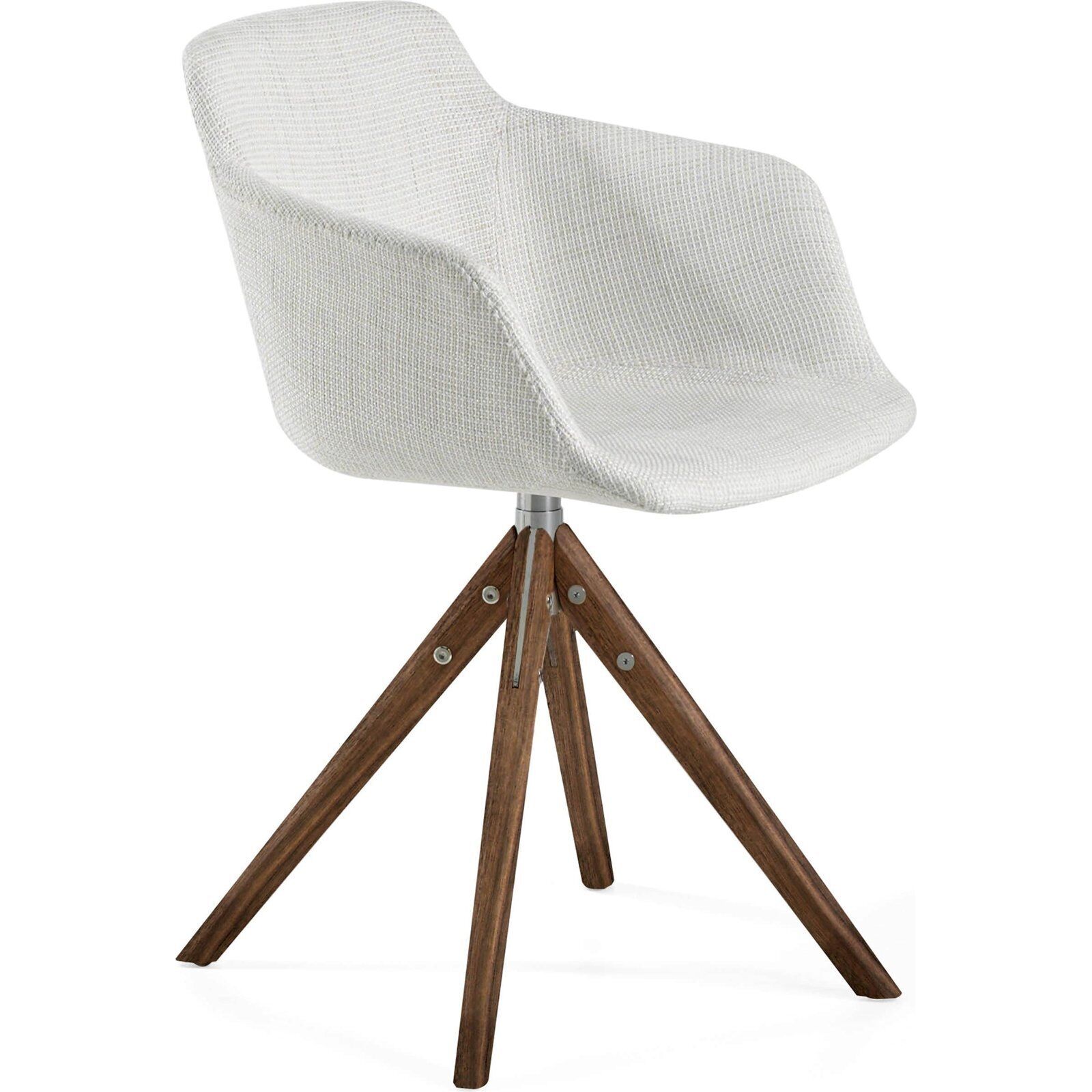 Chaise Pivotante À 360º Pieds Bois Massif Assise Rembourrée Tissu - Crème, Teinte Noyer