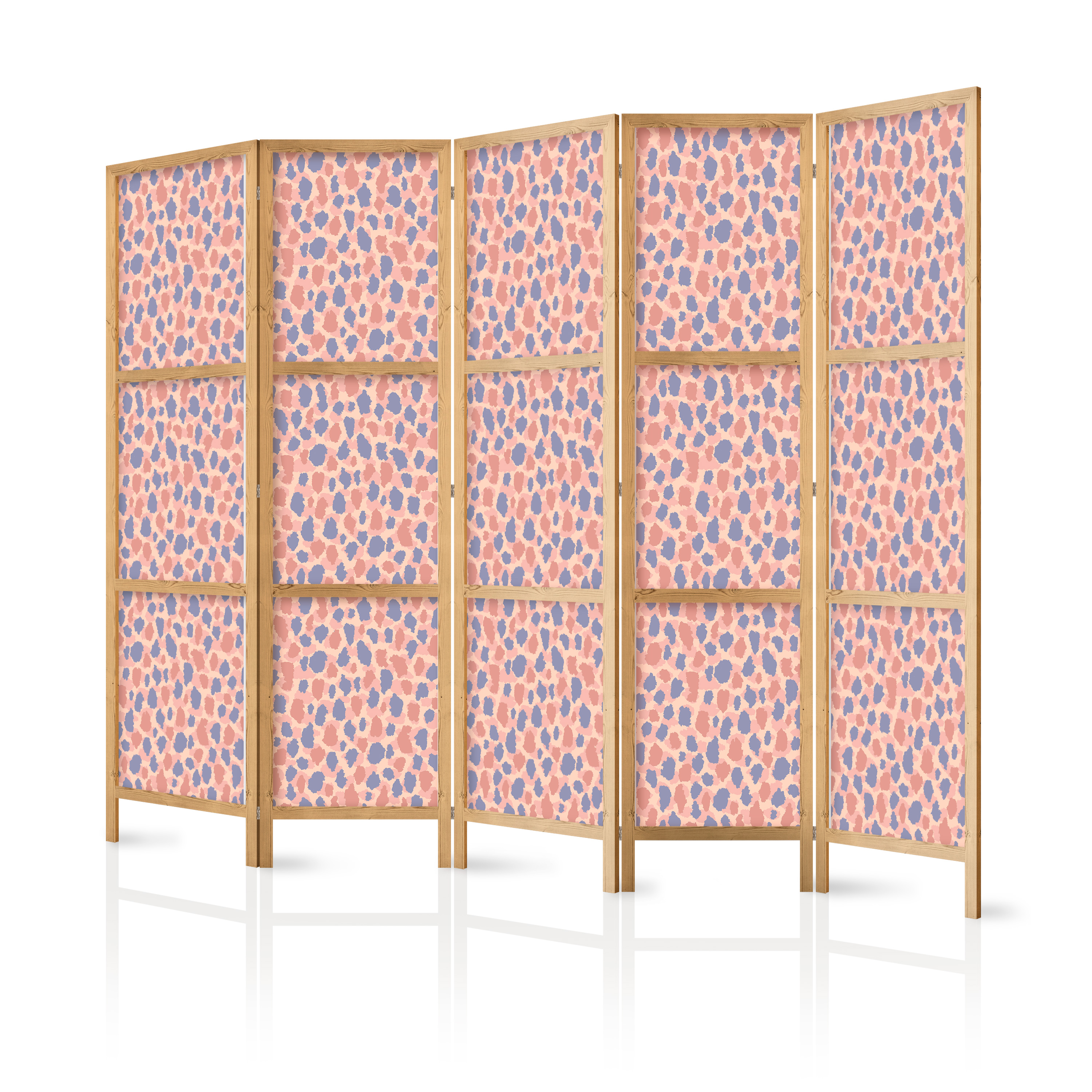 Paravent Japonais -motif Animal Coloré À Pois Bleu-rose. 225x172