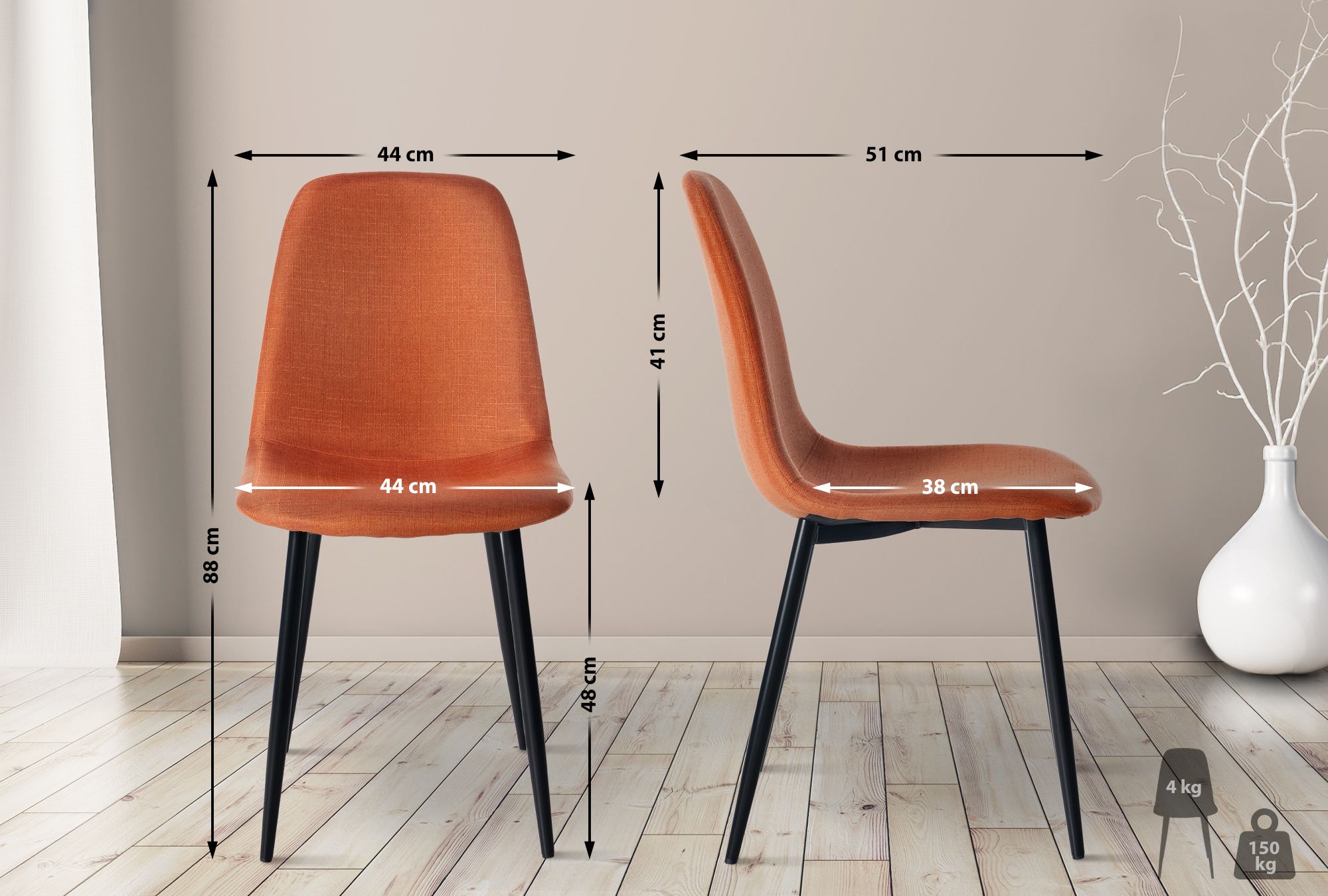 Lot De 4 Chaises De Salle À Manger Tissu Napier Orange