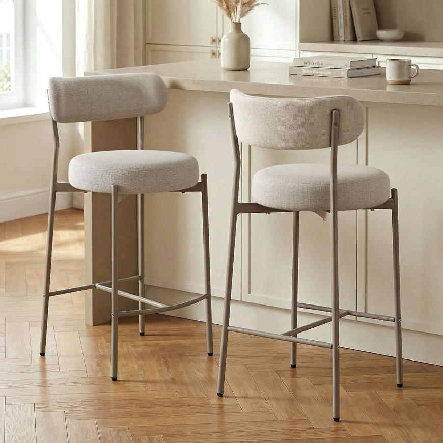 Sicaan Lot De 2 Tabourets De Bar Contemporains Gaby En Tissu Chenille Beige