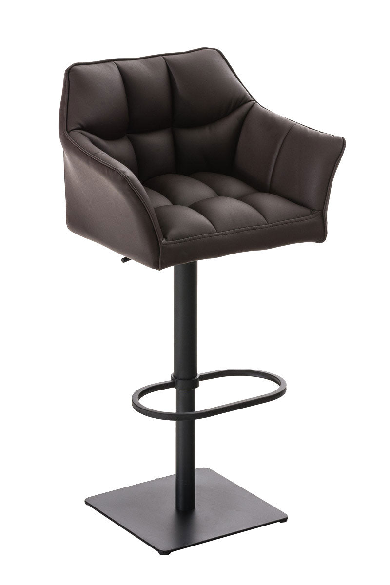 Tabouret De Bar Chaise Haute De Comptoir Couture Carrées Assise En Pvc Marron Cadre 10_0004674