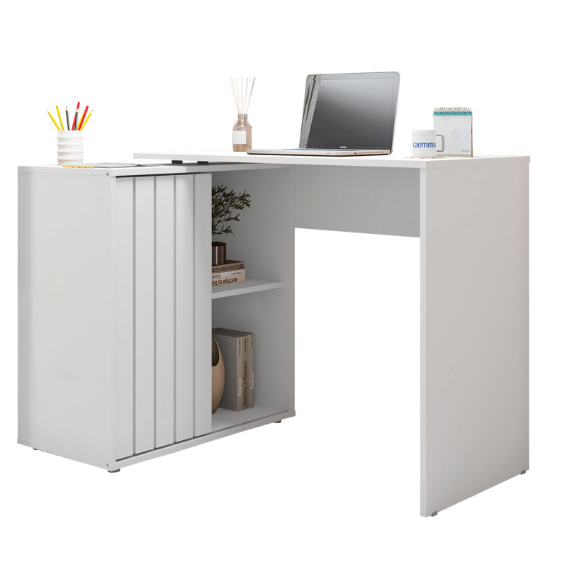 Bureau D'angle Beaux Meubles Pas Chers 1 Porte 3 Niches Blanc Bois