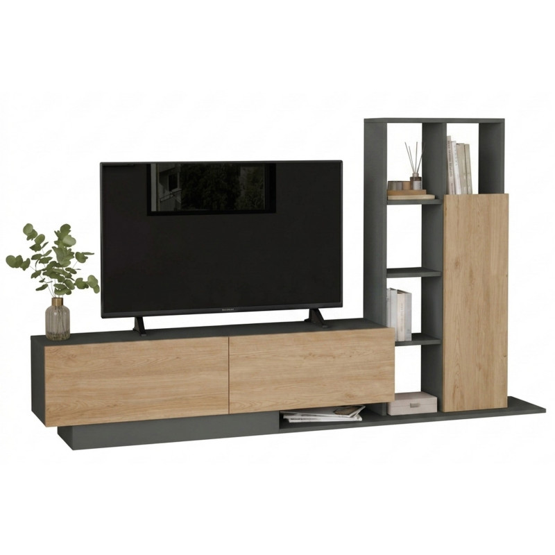 Meuble Tv Étagère Beaux Meubles Pas Chers 3 Portes 11 Niches 201,2 Cm Chêne Gris Anthracite