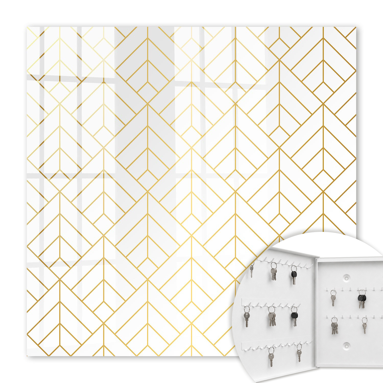Armoire À Clés - (30 Cm X 30 Cm) - Boîte À Clés Murale - Coffret De Rangement Pour Clés - Couleur Blanche - Ouverture Vers La Gauche - Pour Maison Et Bureau - Géométrie Élégante