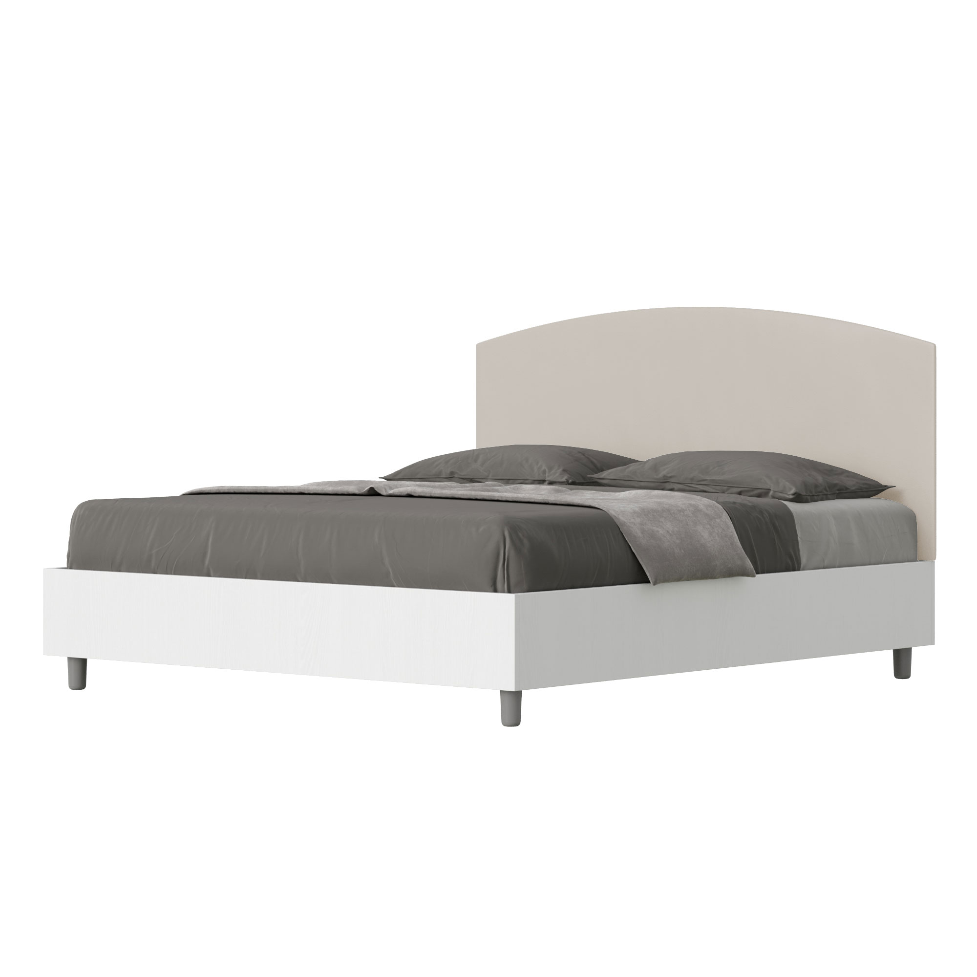 Lit Sans Sommier 160x190 Structure Frêne Blanc Tête De Lit Similicuir Taupe Antilia