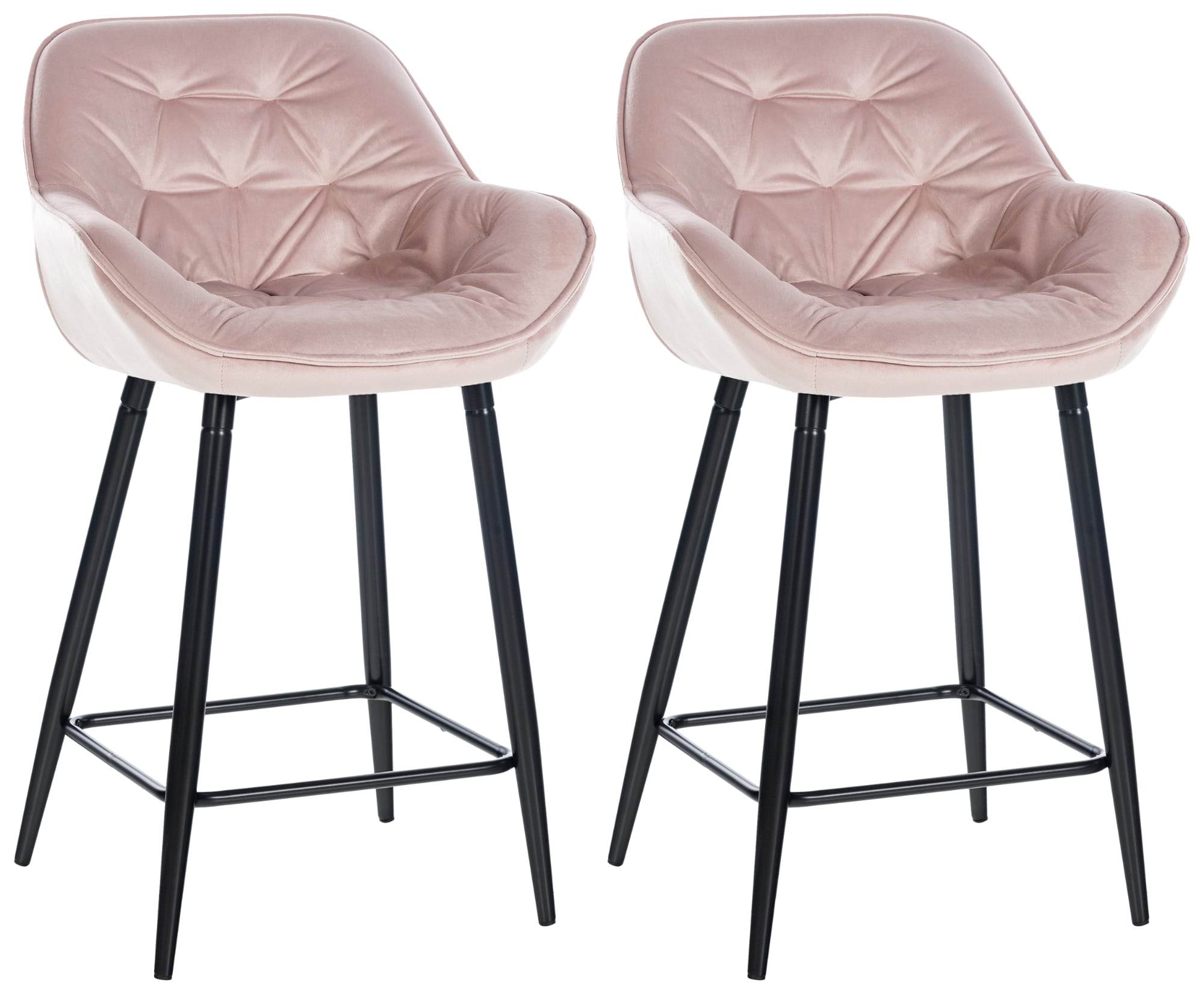Lot De 2 Tabourets De Bar Chaises Hautes Assise Effet Capitonnée En Velours Rose 10_0004164