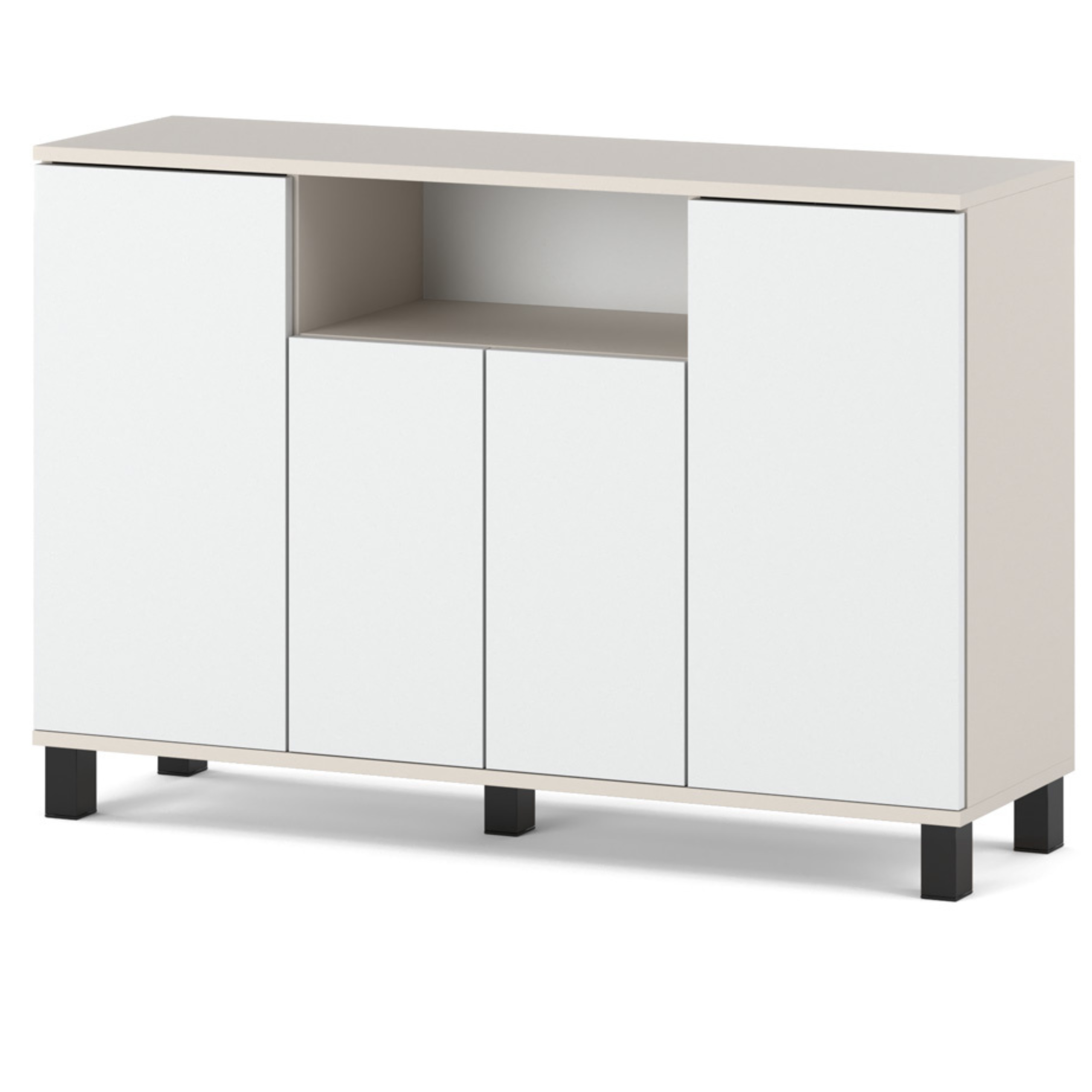 Commode Cachemire + Blanc 120 Cm 4 Portes - Meuble Tv Moderne Pour Salon Et Chambre - Buffet De Rangement Design