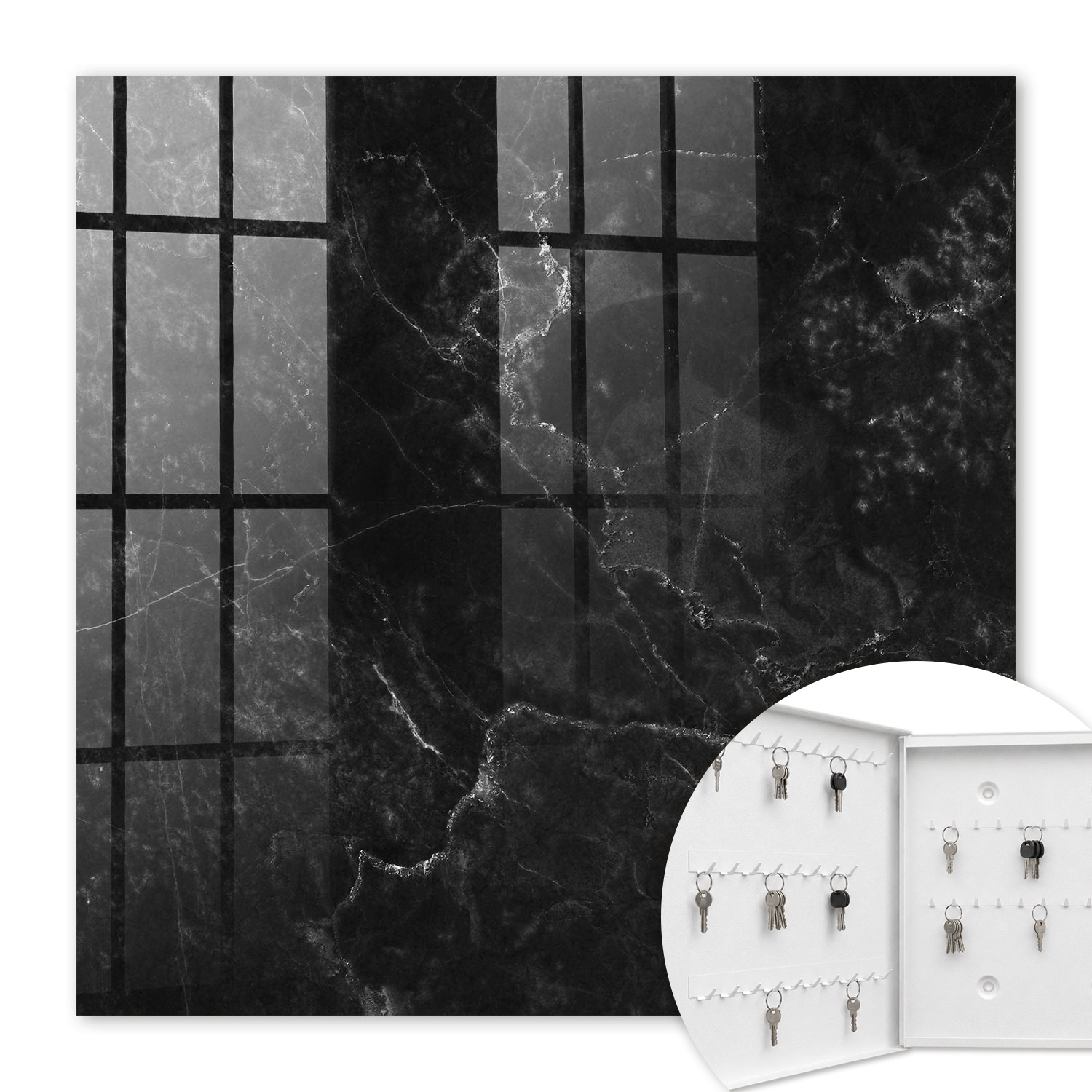 Armoire À Clés - (30 Cm X 30 Cm) - Boîte À Clés Murale - Coffret De Rangement Pour Clés - Couleur Blanche - Ouverture Vers La Gauche - Pour Maison Et Bureau - Abstraction Du Marbre