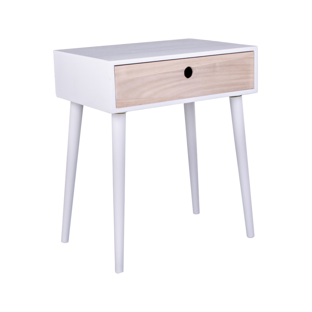 Papay - Chevet 1 Tiroir Paulownia Blanc Et Naturel
