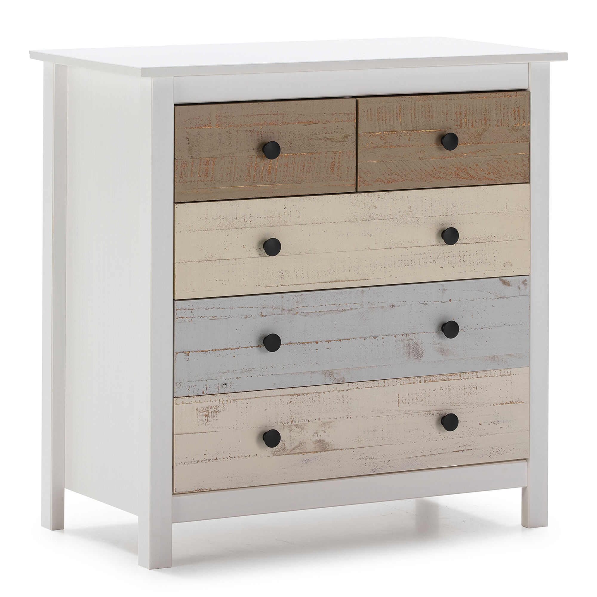 Commode 5 Tiroirs Magda Dans Les Tiroirs Blanc Et Multicolores, 79 Cm Longueur