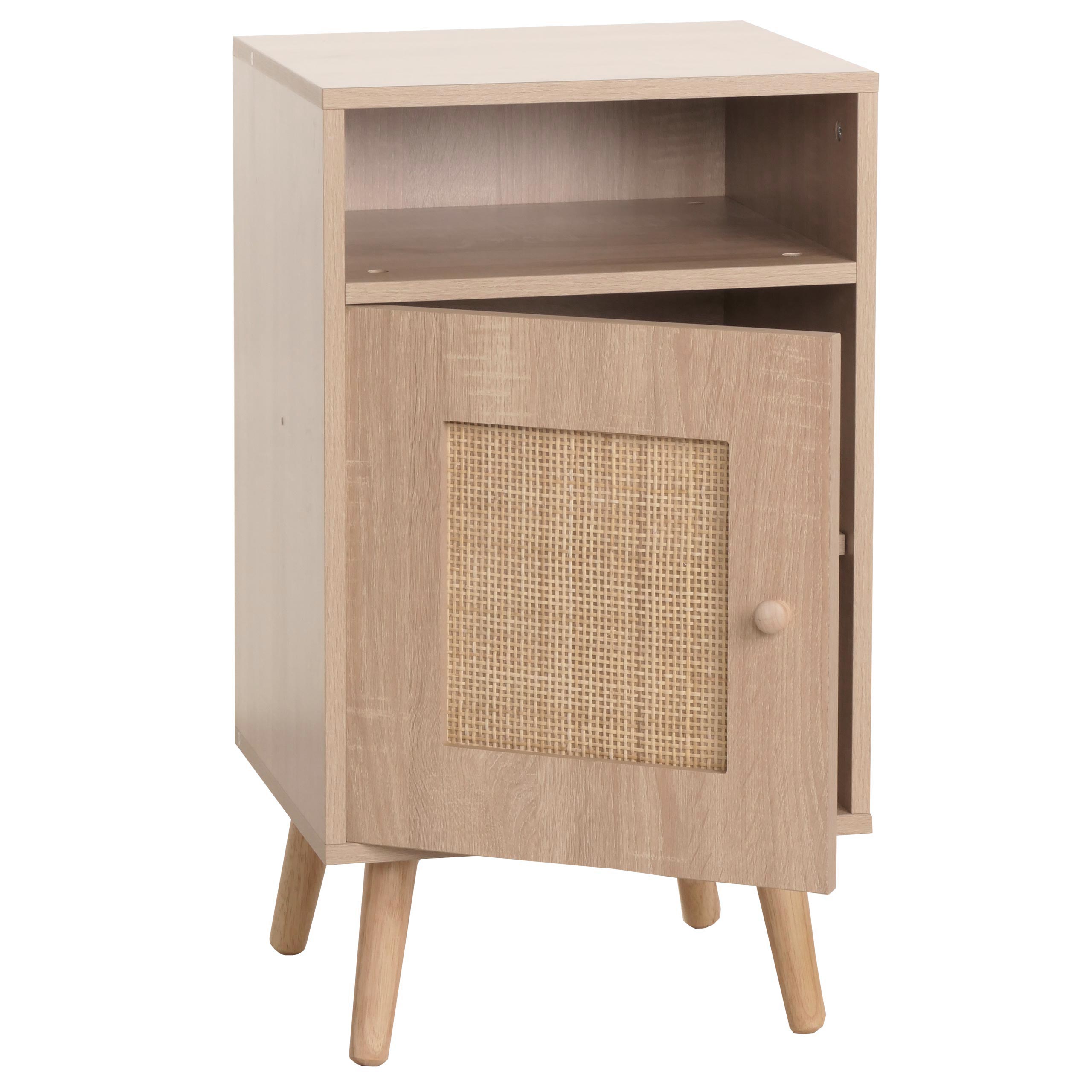 Table De Chevet Table D'appoint Compartiments De Rangement Kubu Rotin Bois Mélaminé Aspect Chêne 04_0008530