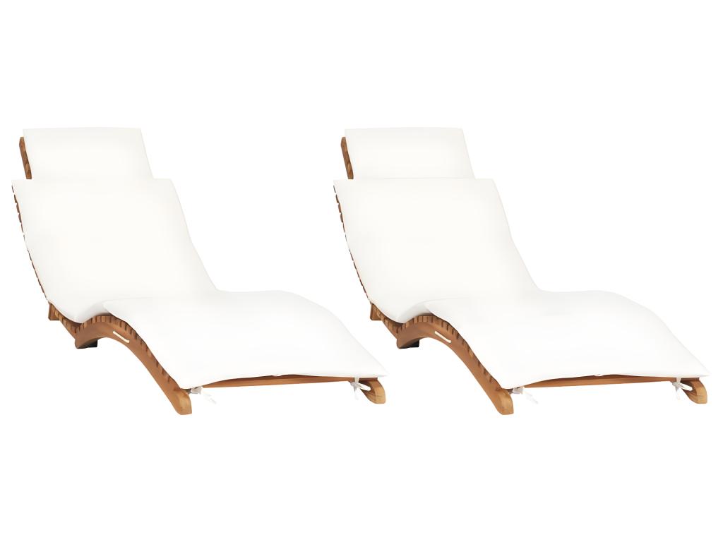 Lot De 2 Transats Chaise Longue Bain De Soleil Lit De Jardin Terrasse Meuble D'extérieur Avec Coussins Bois Massif De Te