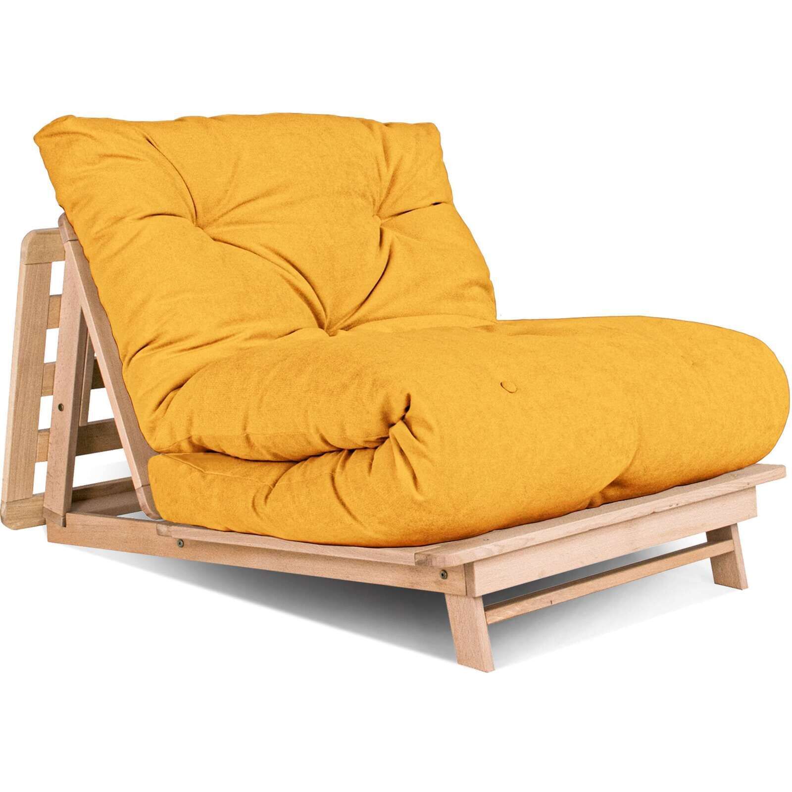 Canapé Lit Convertible En Bois Avec Matelas Beige Confort - 90 X 200 Cm - Bois Clair Et Beige