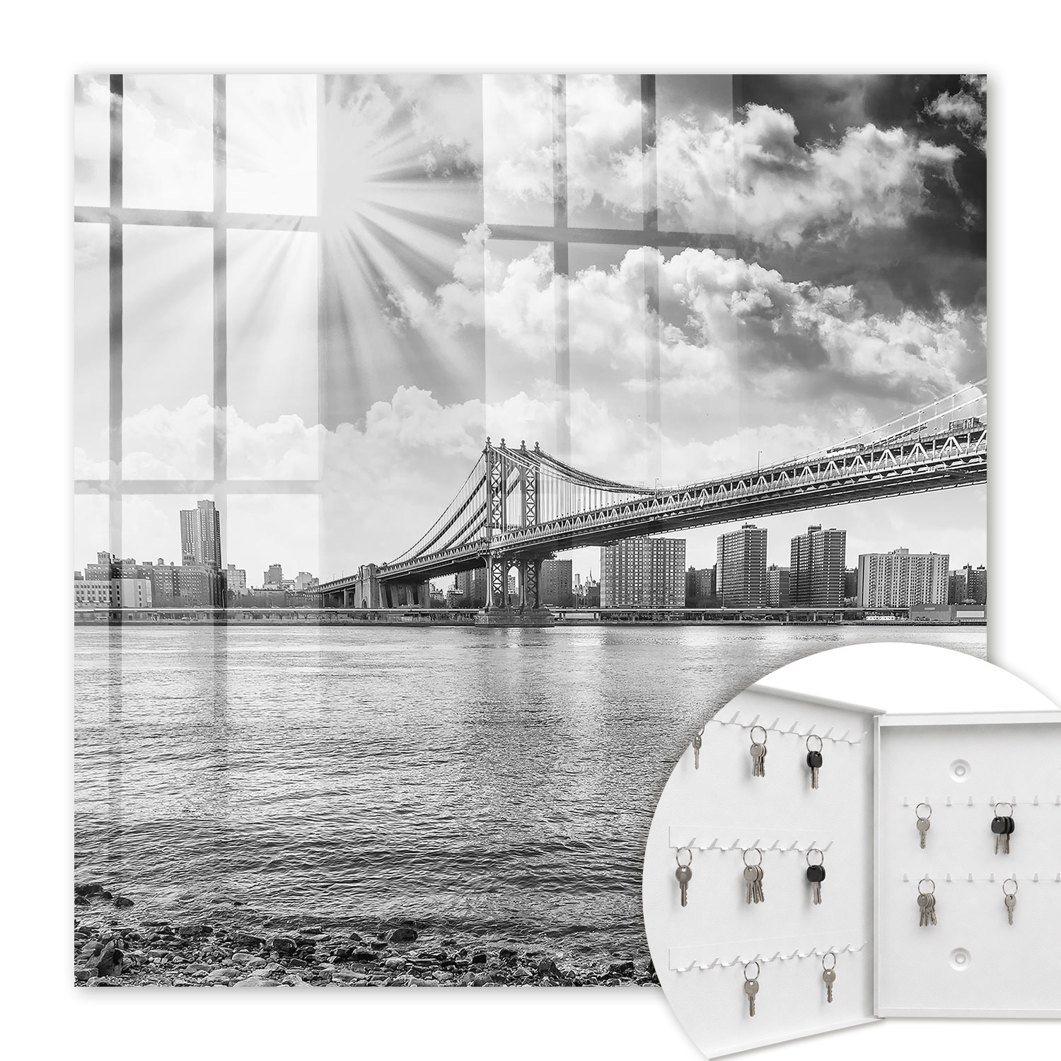 Armoire À Clés - (30 Cm X 30 Cm) - Boîte À Clés Murale - Coffret De Rangement Pour Clés - Couleur Blanche - Ouverture Vers La Gauche - Pour Maison Et Bureau - La Ville Et Le Pont