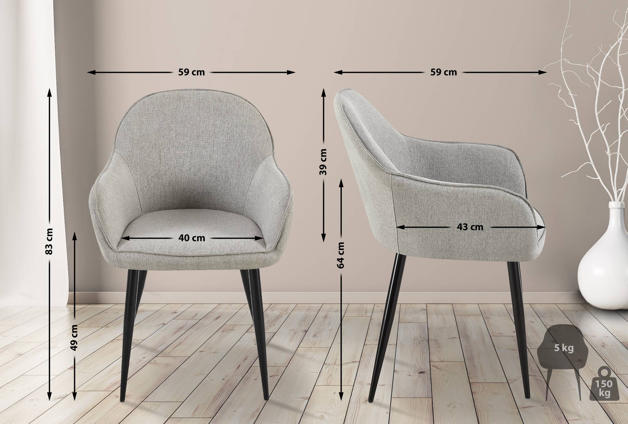Lot De 2 Chaises De Salle À Manger Tissu Boise Gris