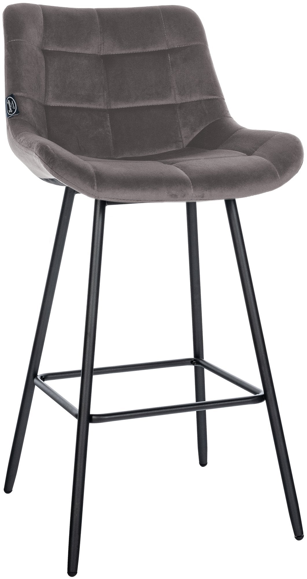 Tabouret De Bar X1 Avec Repose-pieds Revêtement En Velours Gris Piètement À Quatre Pieds 10_0005463