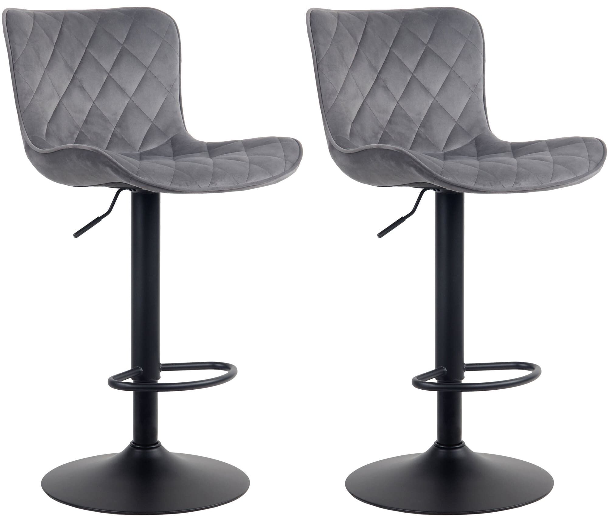 Lot De 2 Tabourets De Bar En Tissu Velours Gris Pieds En Métal Noir Tdb10728