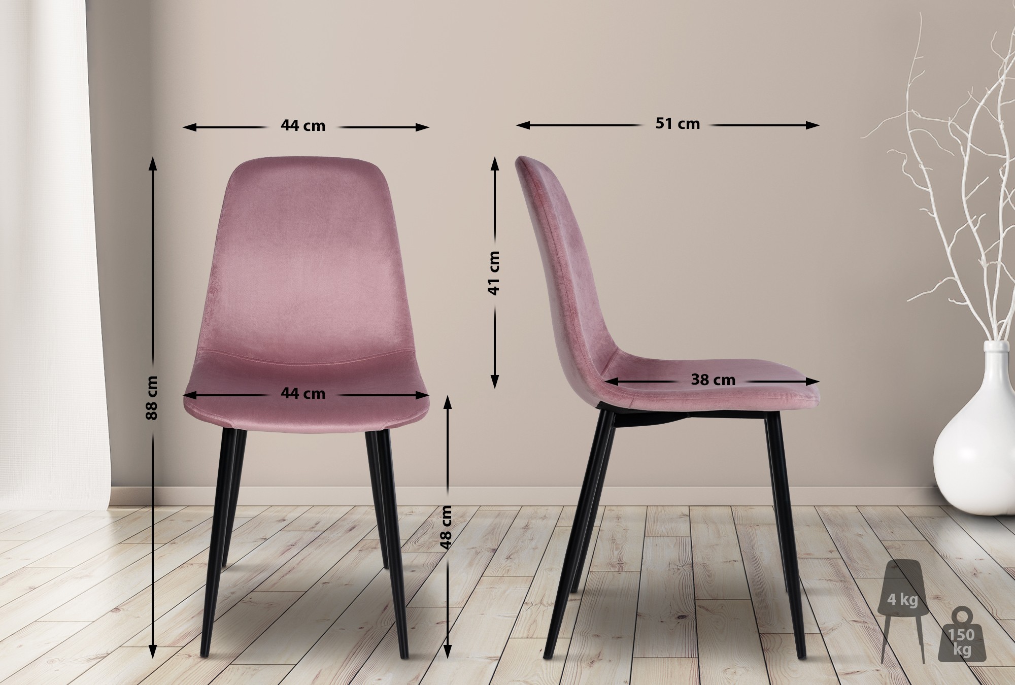 Chaise De Salle À Manger En Velours Napier Rose