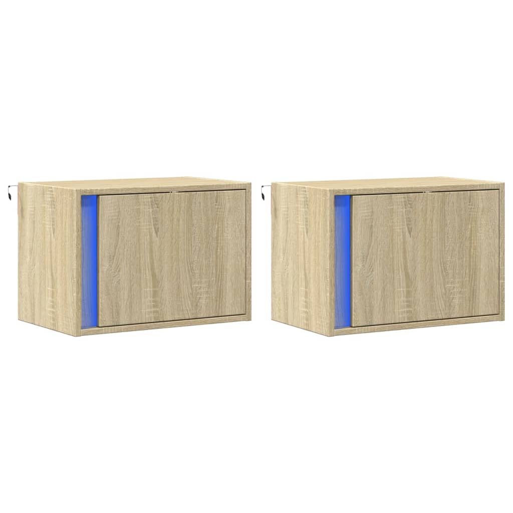 Lot De 2 Tables De Chevet Murales Avec Lumières Led En Bois D'ingénierie Couleur Dec036150