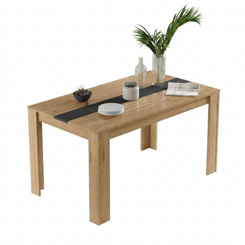 Table À Manger Beaux Meubles Pas Chers 8 Couverts 140 X 80 X 73,8 Cm Chêne Gris Anthracite Mélaminé